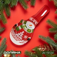 Подставка стеклянная под ложку Доляна &laquo;Снеговик&raquo;, 24&times;10 см