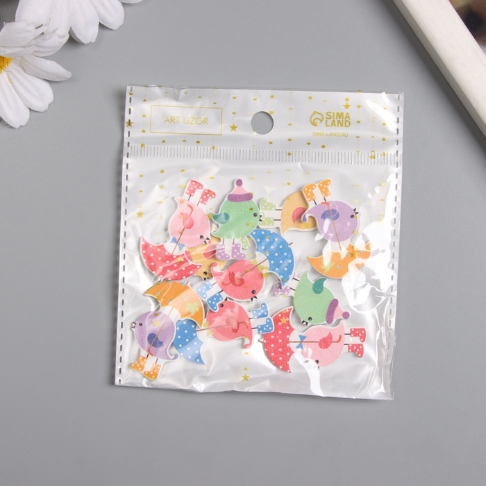 Декор для творчества дерево Декор для творчества дерево "Птичка с зонтом" набор 10 шт 3,7х2,5 см