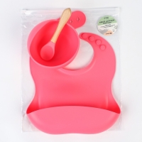 Набор для кормления: нагрудник, тарелка на присоске, ложка, Крошка Я, розовый Набор для кормления: нагрудник, тарелка на присоске, ложка, Крошка Я, розовый