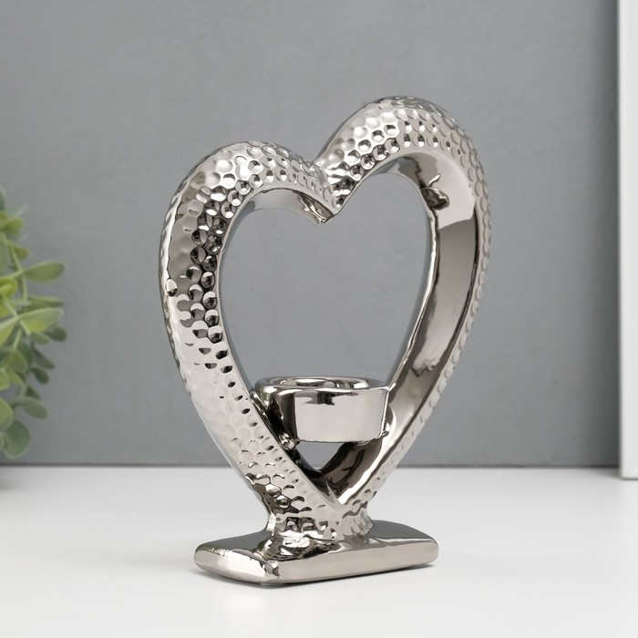 Подсвечник керамика на 1 свечу Подсвечник керамика на 1 свечу "Сердце на подставке" d=4 см серебро 17х5,5х19,5 см
