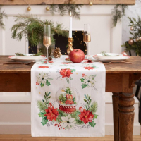 Дорожка на стол новогодняя Christmas red flowers 40*147 см, 100% хл, саржа 190гр/м2
