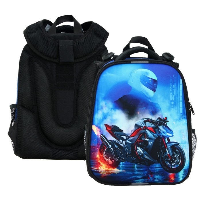 Рюкзак каркасный 38 х 30 х 16 см, эргономичная спинка, Calligrata Probag "Мото" (школьный, с ситемой роста)