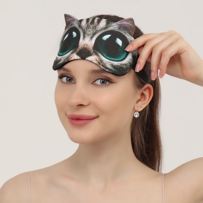Маска для сна «Киса», 19 × 11 см, резинка одинарная, разноцветная Маска для сна «Киса», 19 × 11 см, резинка одинарная, разноцветная