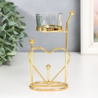 Подсвечник металл, стекло на 1 свечу "Сердце. Шарики" d-4,5 см золото 9х4,5х17 см Подсвечник металл, стекло на 1 свечу "Сердце. Шарики" d-4,5 см золото 9х4,5х17 см