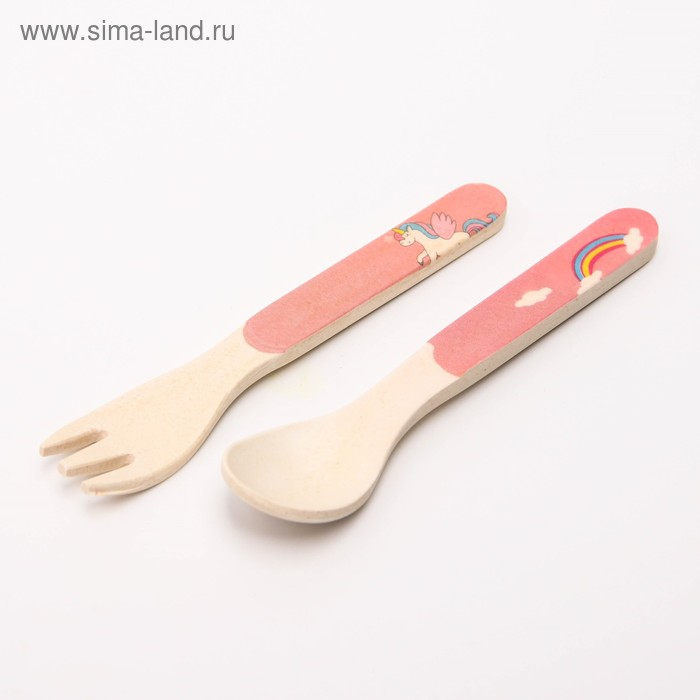 Набор бамбуковой посуды &laquo;Единорог&raquo;, тарелка, миска, стакан, приборы, 5 предметов