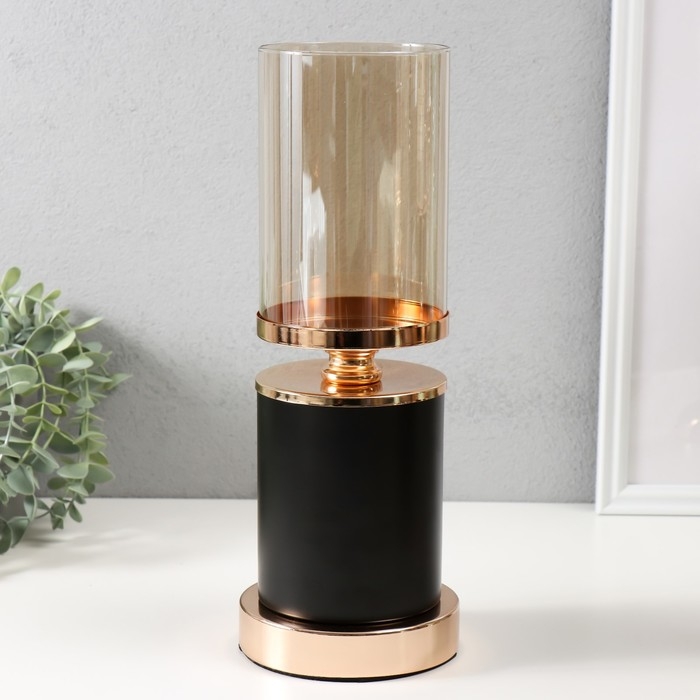 Подсвечник металл, стекло на 1 свечу Подсвечник металл, стекло на 1 свечу "Камилла" d=9 см золото 12х12х29 см