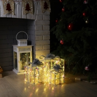 Светодиодная фигура &laquo;Блестящие подарки&raquo; 15, 20, 25 см, текстиль, металл, 220 В, свечение тёплое белое