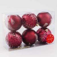 Набор шаров пластик d-8 см, 6 шт "Сказочные узоры перья, красный Набор шаров пластик d-8 см, 6 шт "Сказочные узоры перья, красный
