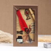 Набор подарочный 5в1 "Реликвия": перьевая ручка красная, чернила, наконечники, печать, воск