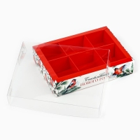 Коробка под 6 конфет с ячейками &laquo;Снегири&raquo;, 10 х 14.5 х 3 см, Новый год