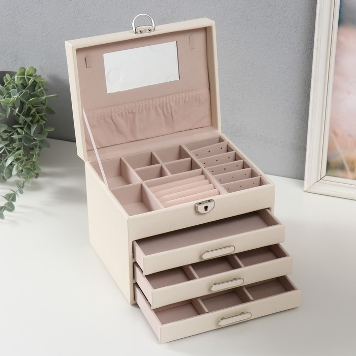 Шкатулка кожзам для украшений "Винта" молочная 22х17х18 см