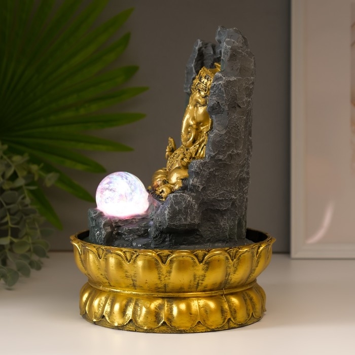 Фонтан настольный от сети, подсветка "Ганеша в скале" 28х20х20 см