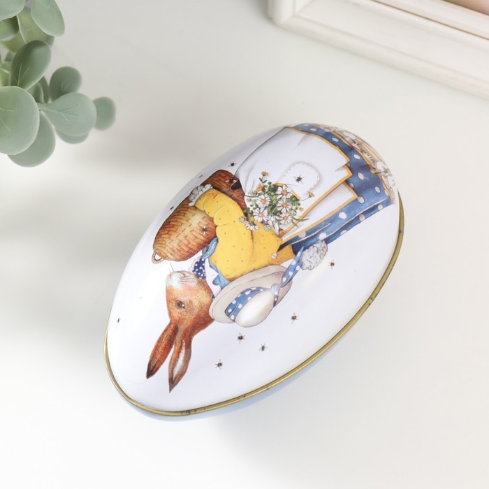 Шкатулка металл яйцо Шкатулка металл яйцо "Зайка с улеем и ромашками" 6х6,7х11 см