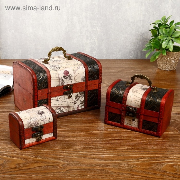 Шкатулка дерево сундучок (набор 3 шт) Шкатулка дерево сундучок (набор 3 шт) "Экспедиция" 9х6х7 см; 14х9,5х9 см; 19х13х13 см