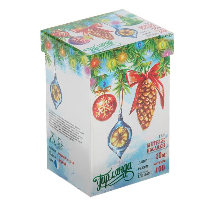 Гирлянда &laquo;Нить&raquo; 10 м с насадками &laquo;Шарики 1.5 см&raquo;, IP44, тёмная нить, 100 LED, свечение бело-синее, мигание, 220 В