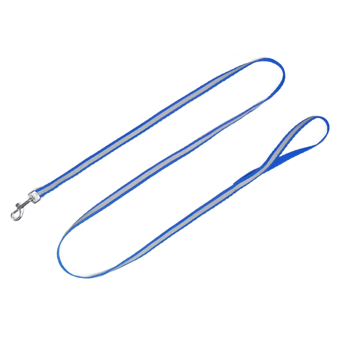 Комплект со светоотражающей лентой, ширина 1 см, поводок 120 см, шлейка 26-40 см, синий Комплект со светоотражающей лентой, ширина 1 см, поводок 120 см, шлейка 26-40 см, синий