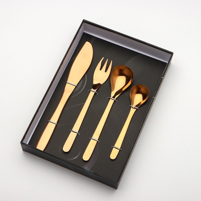 Столовые приборы из нержавеющей стали Magistro Aqua, 4 предмета, цвет бронзовый Столовые приборы из нержавеющей стали Magistro Aqua, 4 предмета, цвет бронзовый