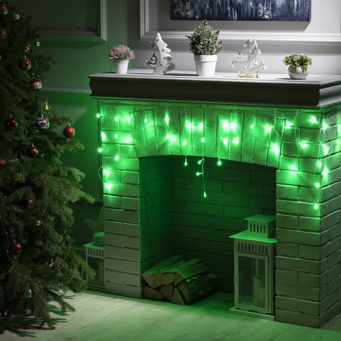 Гирлянда &laquo;Бахрома&raquo; 1.8 &times; 0.5 м, IP20, прозрачная нить, 48 LED, свечение зелёное, 8 режимов, 220 В