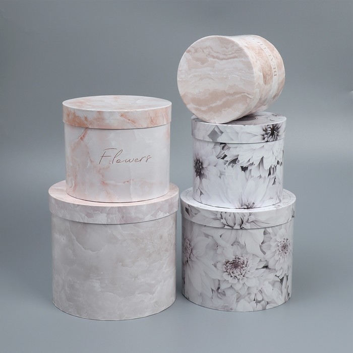 Набор шляпных коробок 5 в 1, упаковка подарочная, «Нежность», 13 х 14 ‒ 19.5 х 22 см Набор шляпных коробок 5 в 1, упаковка подарочная, «Нежность», 13 х 14 ‒ 19.5 х 22 см