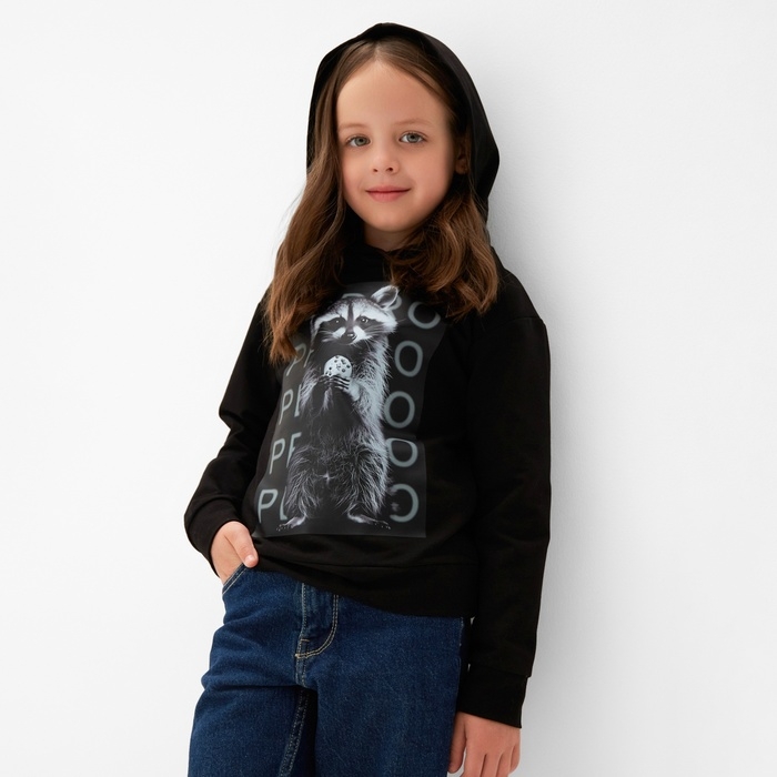 Толстовка детская MINAKU: Exclusive print, цвет чёрный, рост 128 см