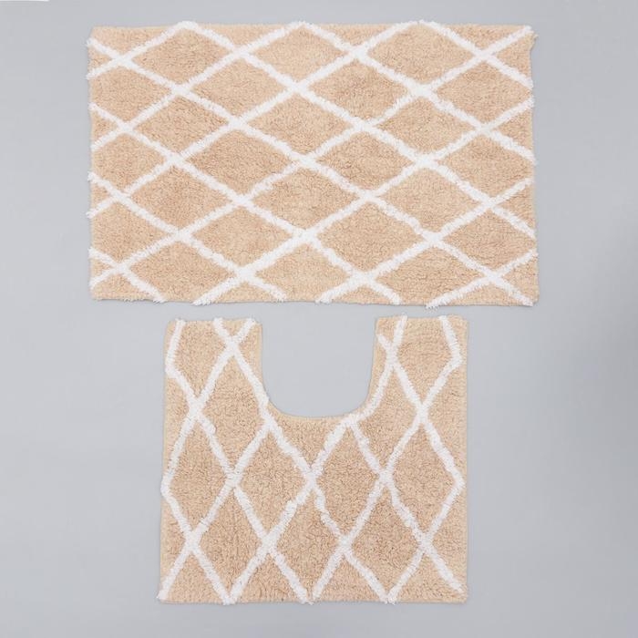 Набор ковриков для ванной и туалета Доляна &laquo;AntiSlip&raquo;, 2 шт, 50&times;80 см, 50&times;50 см