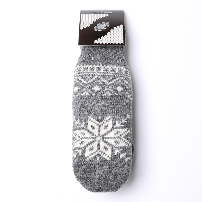 Новый год. Варежки женские шерстяные &laquo;Снежинка&raquo;, цвет серый, размер 20-22