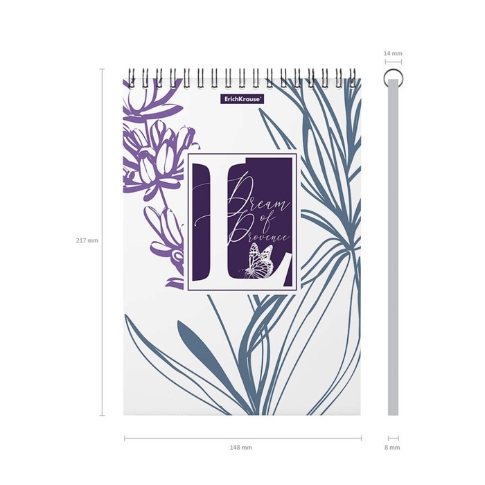 Блокнот на спирали А5, 80 листов клетка , ErichKrause "Lavender", пластиковая обложка шелкография, блок офсет белизна 100%