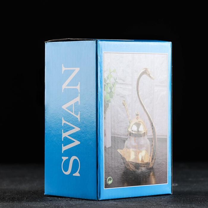 Сахарница &laquo;Лебедь&raquo;, 150 мл, 11,5&times;8&times;16 см, с ложкой, цвет металла серебряный