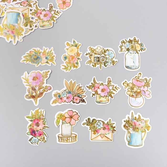 Наклейки для творчества Наклейки для творчества "Акварельные цветы" тиснение золото набор 48 шт 9х7х0,8 см