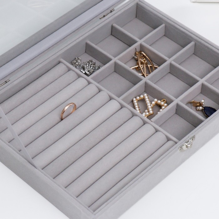 Шкатулка бархат для украшений Шкатулка бархат для украшений "Серый туман" 5х20х28 см