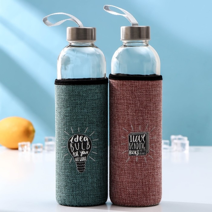 Бутылка для воды стеклянная в чехле &laquo;Вояж&raquo;, 750 мл, h=25 см, цвет МИКС