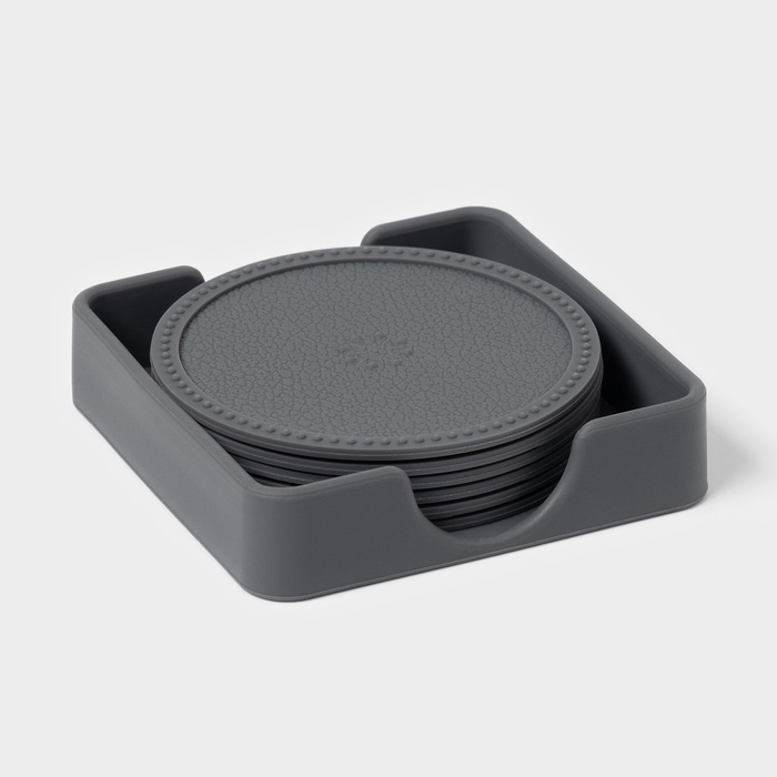 Набор подставок под горячее, под кружку, силикон, 6 шт, d=8 см, серый Набор подставок под горячее, под кружку, силикон, 6 шт, d=8 см, серый