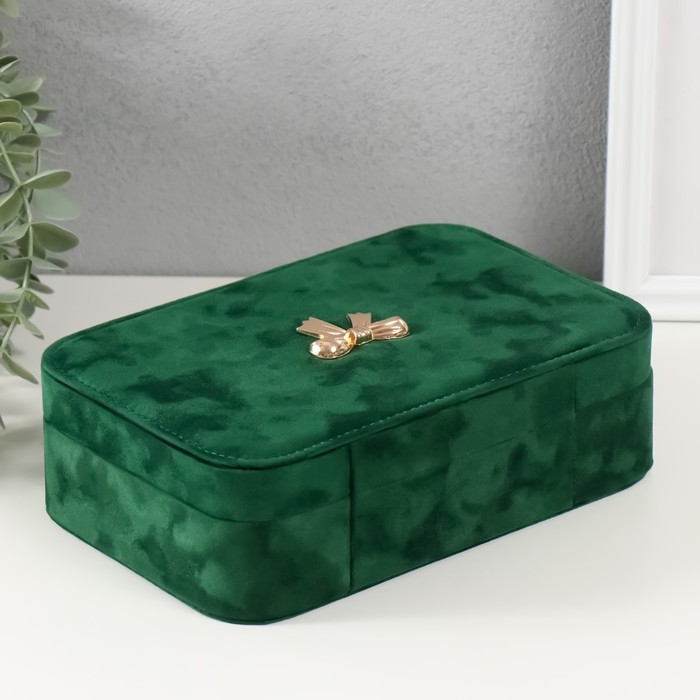 Шкатулка текстиль для украшений Шкатулка текстиль для украшений "Бант" изумрудный 22х14,5х7 см