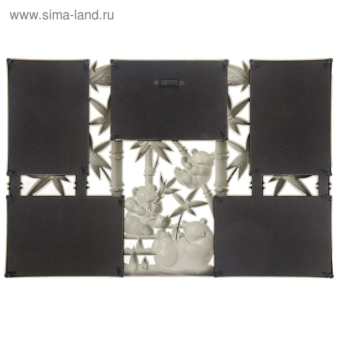 Фоторамка пластик на 5 фото 10х15 см Фоторамка пластик на 5 фото 10х15 см "Панды на бамбуке" бледное золото 32х47 см