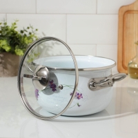 Кастрюля эмалированная &laquo;Сирень&raquo;, 2,1 л, стеклянная крышка, индукция