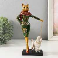 Сувенир полистоун "Мадмуазель Кошка выгуливает пуделя" 13,5х7,5х24,5 см