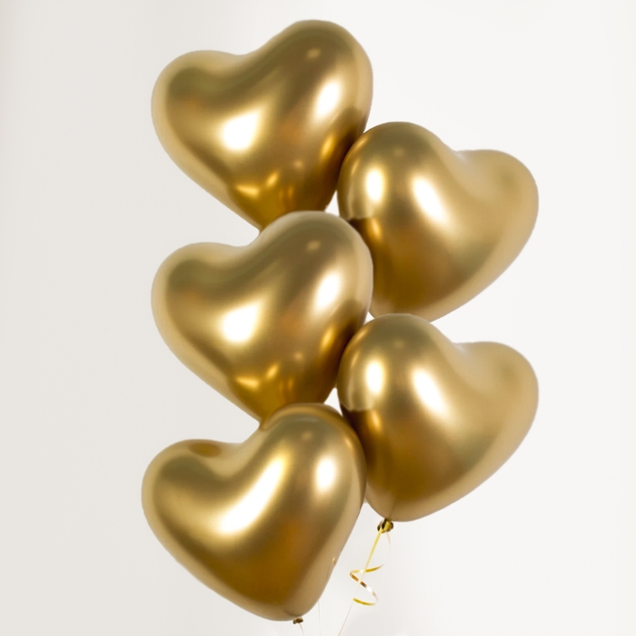 Шар латексный 14 Шар латексный 14" Reflex, золотое сердце, хром, набор 5 шт.