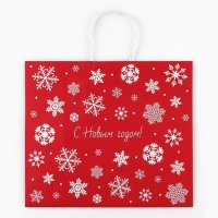 Пакет подарочный новогодний &laquo;Снежинки&raquo;, белый крафт, 32 х 28 х 15 см , Новый год