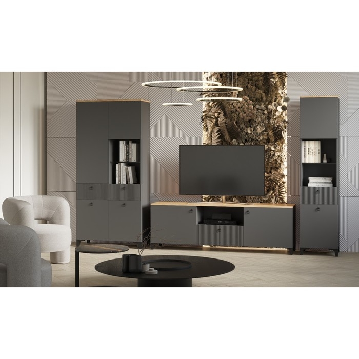 Тумба под ТВ Ника, 1500х410х516,  Графит/Дуб/Эйфория МДФ