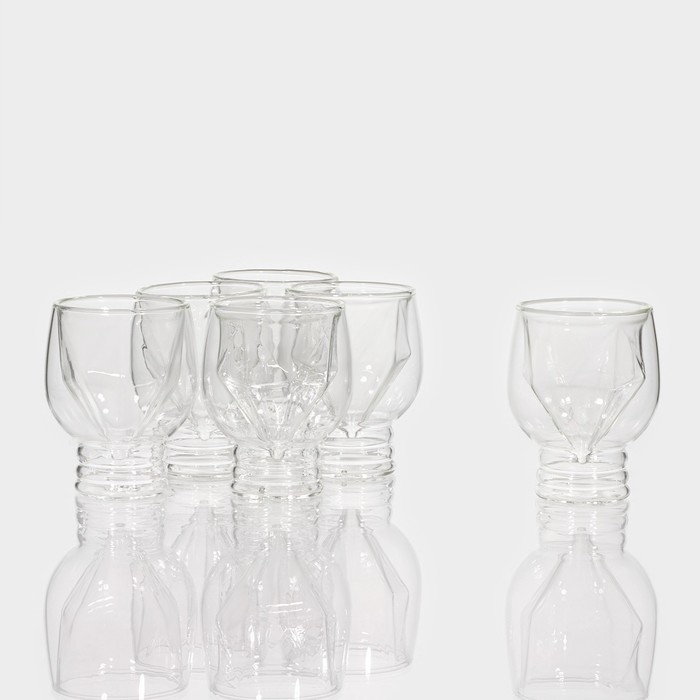 Набор стеклянных стопок - шотов с двойными стенками «Алмаз», 100 мл, 6 шт Набор стеклянных стопок - шотов с двойными стенками «Алмаз», 100 мл, 6 шт