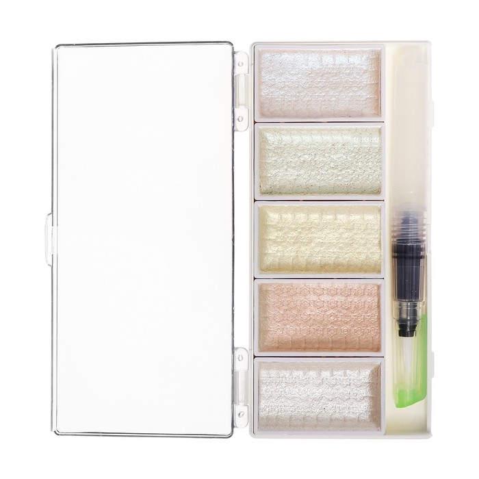 Краски акварельные, перламутровые, + кисть, в пластиковой коробке, 5 цветов