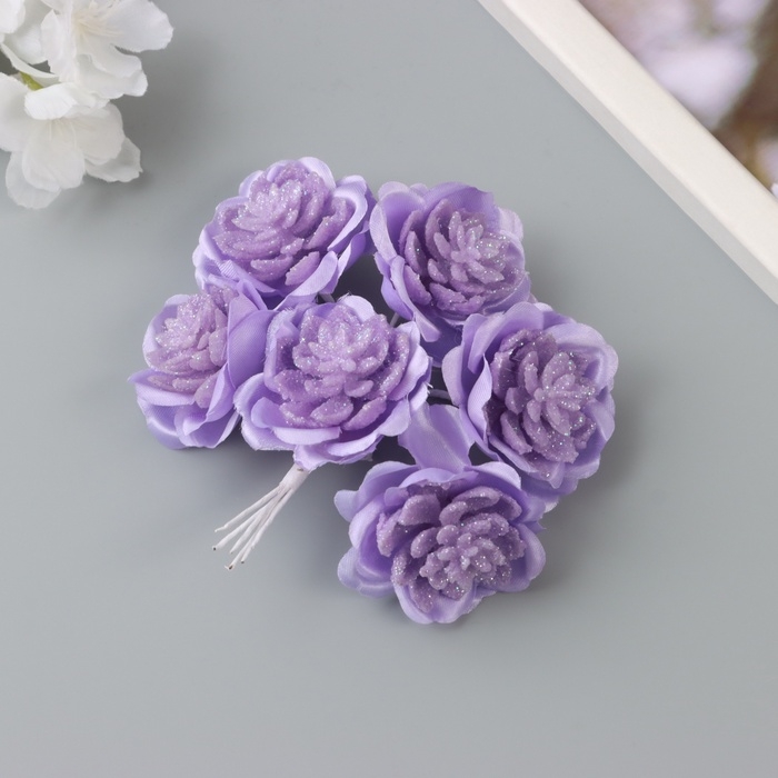 Декор для творчества Декор для творчества "Камелия" фиолетовый (1 набор=1 букет) в букете 6 шт 4х11 см