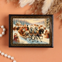 Шкатулка &laquo;Тройка зимняя&raquo;, черная, 8х10,5 см, лаковая миниатюра