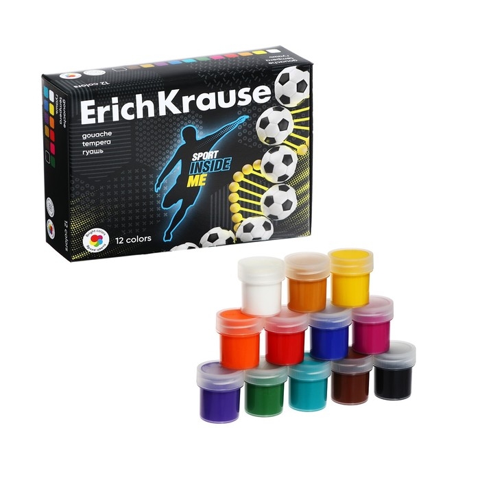 Гуашь 12 цветов по 20 мл ErichKrause Гуашь 12 цветов по 20 мл ErichKrause "Sport DNA", в коробке