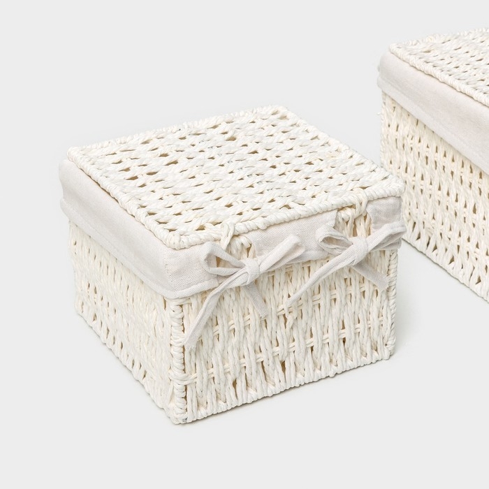 Набор интерьерных корзин ручной работы с крышкой LaDо́m, 2 шт, размер: 20&times;20&times;15 см, 25&times;25&times;18 см