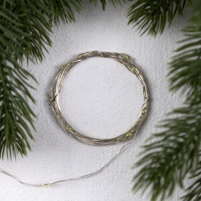 Гирлянда «Нить» 2 м роса. IP20, нить серебристая, 20 LED, 4.6 В, AG13x3 (в комплекте), 3 режима, свечение зелёное Гирлянда «Нить» 2 м роса. IP20, нить серебристая, 20 LED, 4.6 В, AG13x3 (в комплекте), 3 режима, свечение зелёное