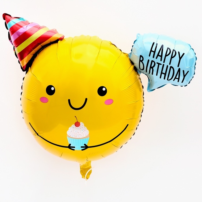 Шар фольгированный 29" &laquo;Смайлик именинник&raquo;, цвет жёлтый