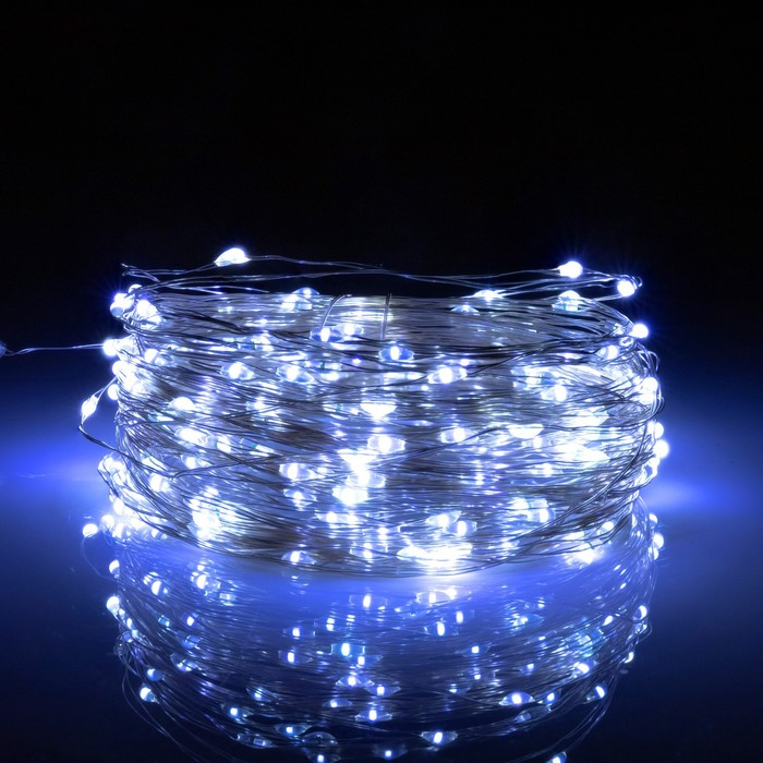 Гирлянда &laquo;Нить&raquo; 20 м роса, IP44 серебристая нить, 200 LED, свечение белое, 2 режима, солнечная батарея