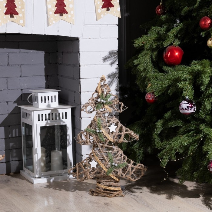 Светодиодная фигура &laquo;Ёлка&raquo; 38 &times; 55 &times; 13 см, металл, текстиль, батарейки ААх2 (не в комплекте), свечение тёплое белое