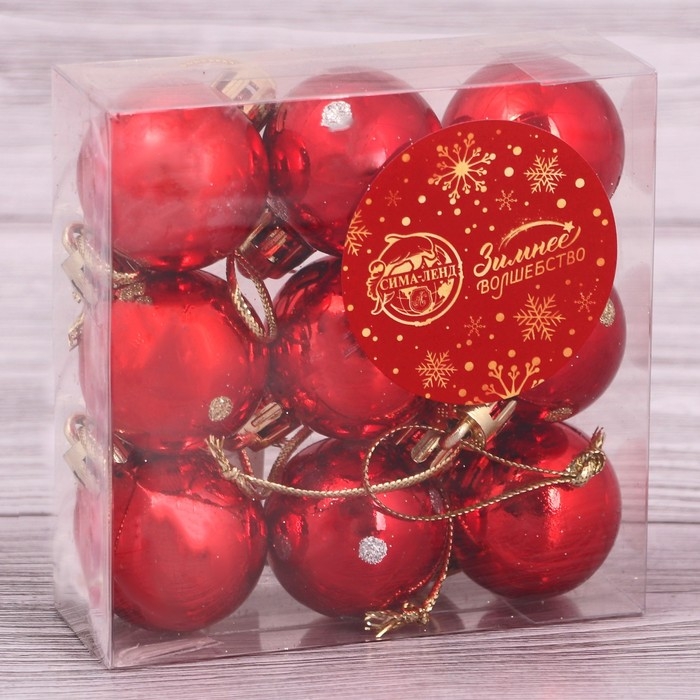 Набор шаров пластик d-3 см, 9 шт "Самарина" красный